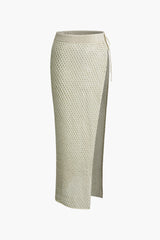 Hollow Out V-neck Crop Top And Tie Knot Split Skirt Set