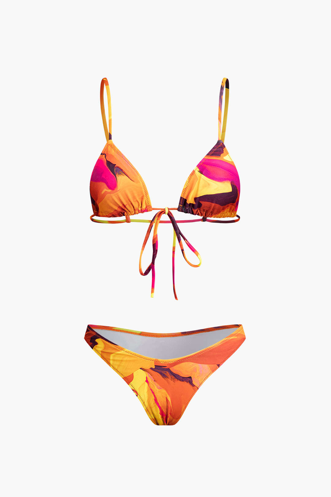 Abstract Print Tie Triangle Bikini Swimsuit