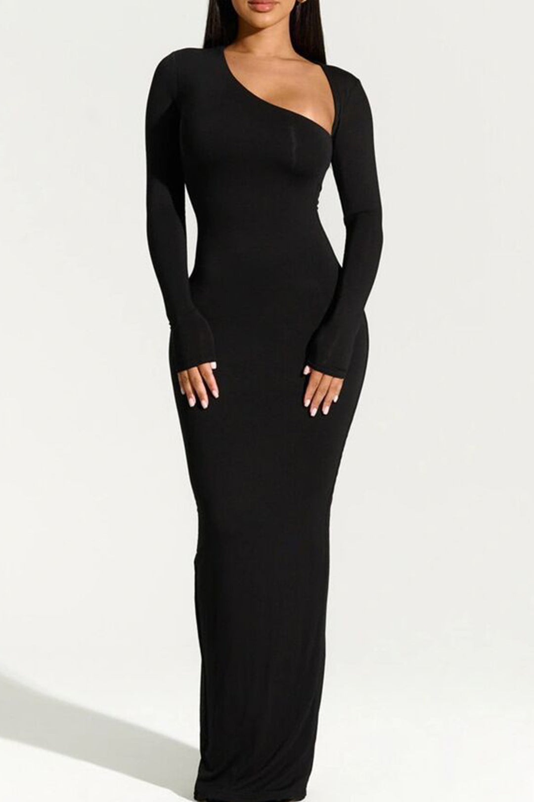 Asymmetrical Neck Slit Maxi Dress