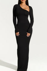 Asymmetrical Neck Slit Maxi Dress