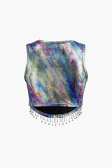 Tie Dye Fringe Hem Foiled Tank Top