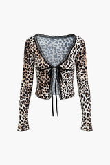 Leopard Print Tie V-neck Shirt