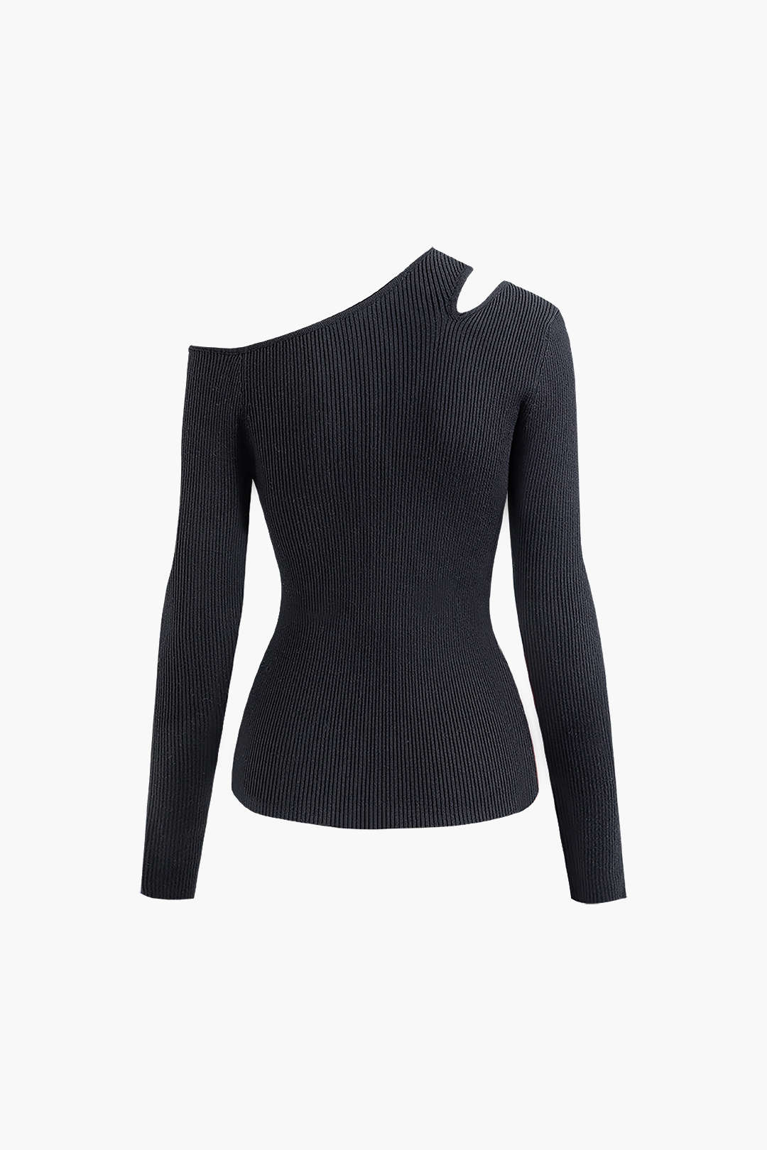 Asymmetric Cut Out Long Sleeve Rib Knit Top