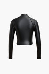 Seam Detail Faux Leather Long Sleeve Top