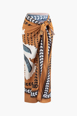 Coconut Tree Print Knot Wrap Midi Skirt