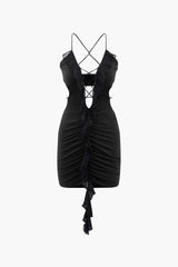 Thin Strap Cut Out Ruffle Bodycon Mini Dress