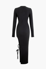 Asymmetric Tie Slit Long Sleeve Maxi Dress