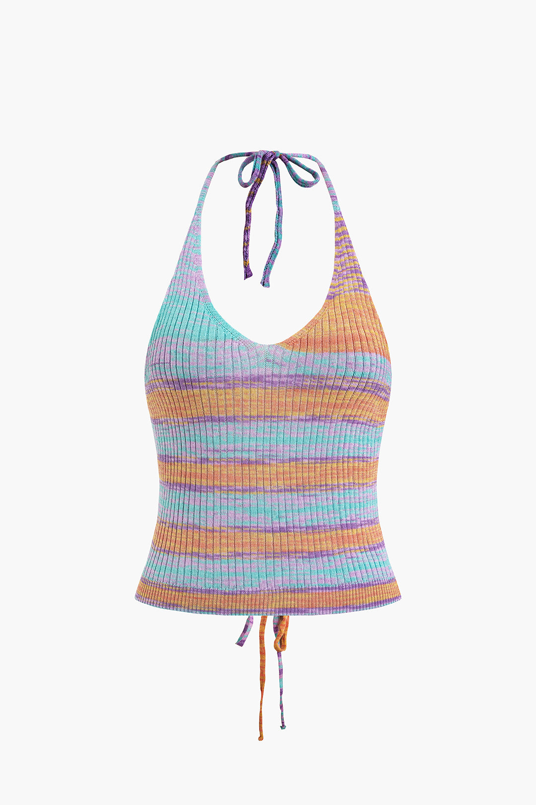 Contrast Tie Halter Braided Tie Tank Top