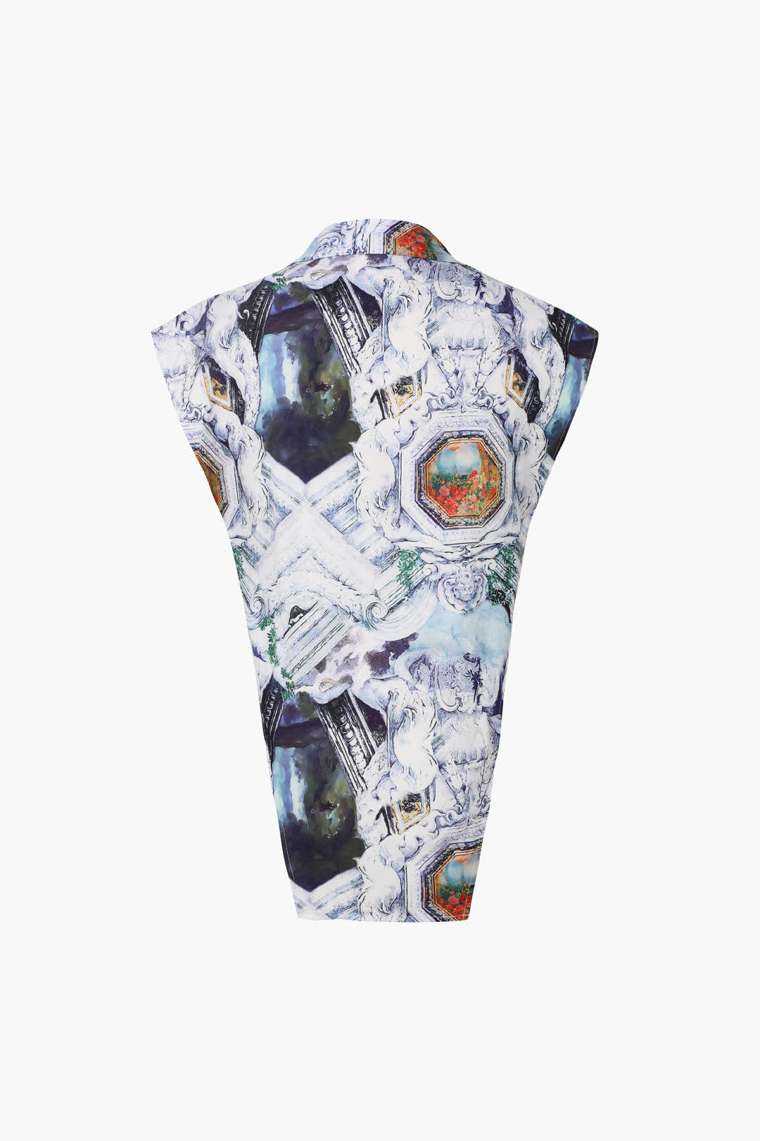 Oil Painting Print Asymmetric Hem Shirt