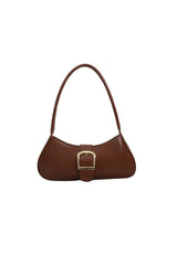 Belted Faux Leather Baguette Bag