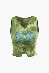 Butterfly Pattern V-neck Crop Tank Top