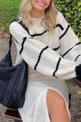 Contrast Stripe Mock Neck Knit Sweater