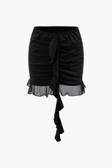 Ruffle Ruched Strapless Mesh Top And Mini Skirt Set