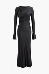 Bell Sleeve Cut Out Ruched Mermaid Maxi Dress