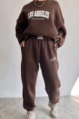 Letter Print Round Neck Sweatshirt And High Waist Pants Set