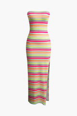 Strip Slit Strapless Knit Maxi Dress