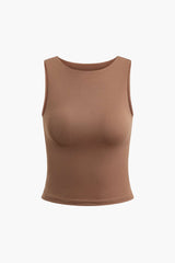 Solid Crew Neck Crop Tank Top