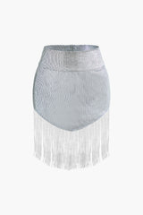 Sequin Fringe Cowl Neck Cami Top And Mini Skirt Set