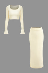 Square Neck Bell Sleeve Top And Maxi Skirt Set