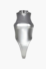 Metallic Mock Neck Sleeveless Bodysuit