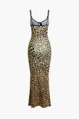 Leopard Print Tie Cut Out Slip Mermaid Maxi Dress