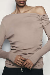 Asymmetric Ruched Long Sleeve Top