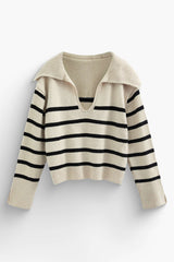 Open Collar Stripe Sweater