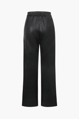 Faux Leather Elastic Waistband Straight Leg Pants