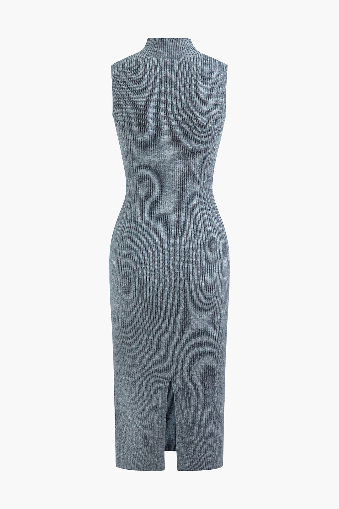 Solid Mock Neck Slit Sleeveless Sweater Dress