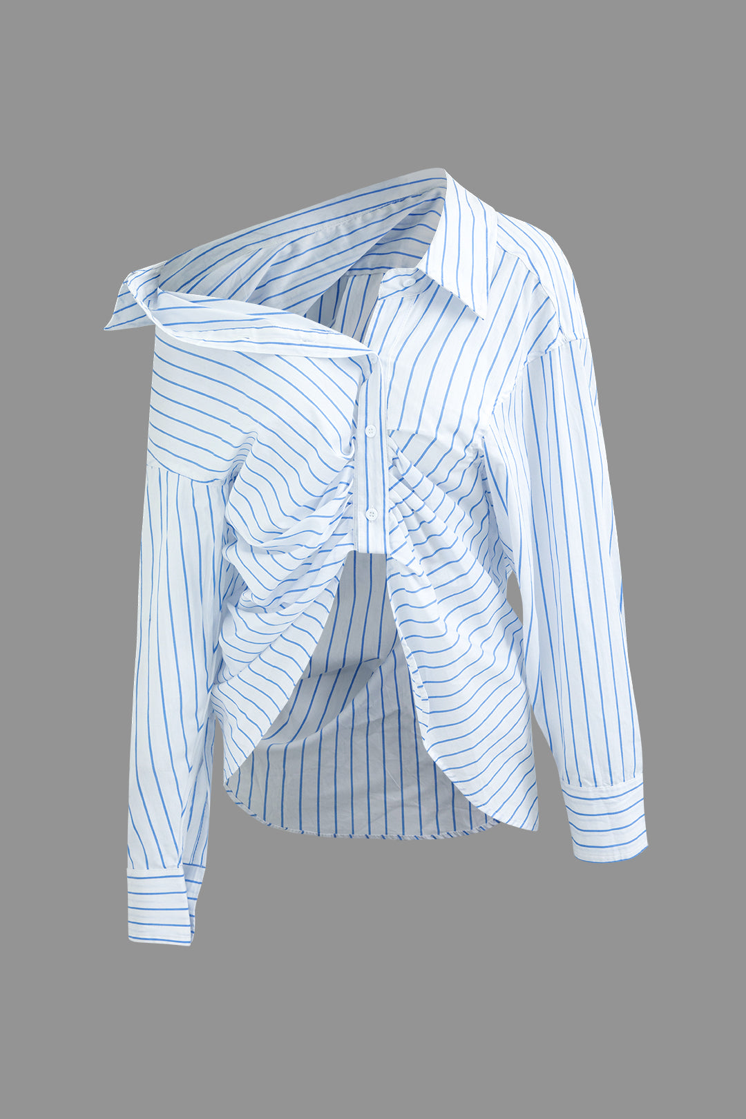 Asymmetrical Stripe Button Up Ruched Shirt