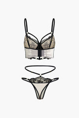 Floral Embroidery Sheer Lace Bra Top And Panties Set