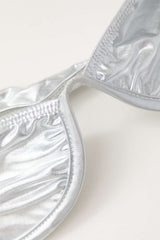 Metallic Bra Top And Asymmetric Drawstring Mini Skirt Set