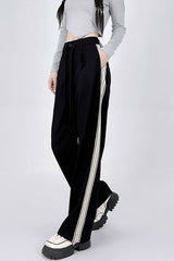 Side Stripe Tie Waist Straight Leg Pants