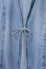 Flare Sleeve Raw Hem Pullover Denim Top