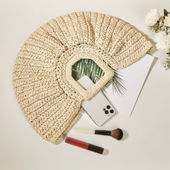 Beige Braided Design Straw Bag