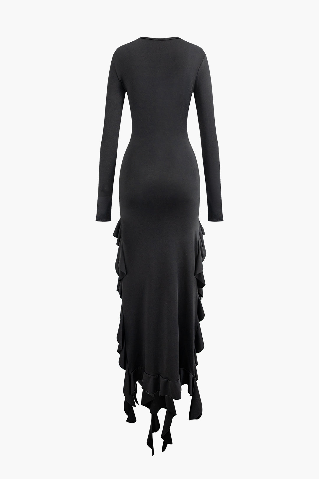 Round Neck Ruffle Hem Long Sleeve Maxi Dress