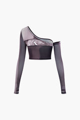Body Print Asymmetrical Long Sleeve Top And Midi Skirt Set