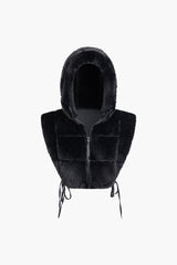 Hooded Zipper Tie Cut Out Side Faux Fur Vest