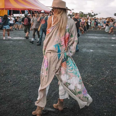 Blush Boho Floral Print Kimono Robe with Tie Waist