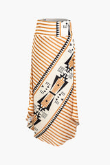 Abstract Print Pleated Maxi Skirt