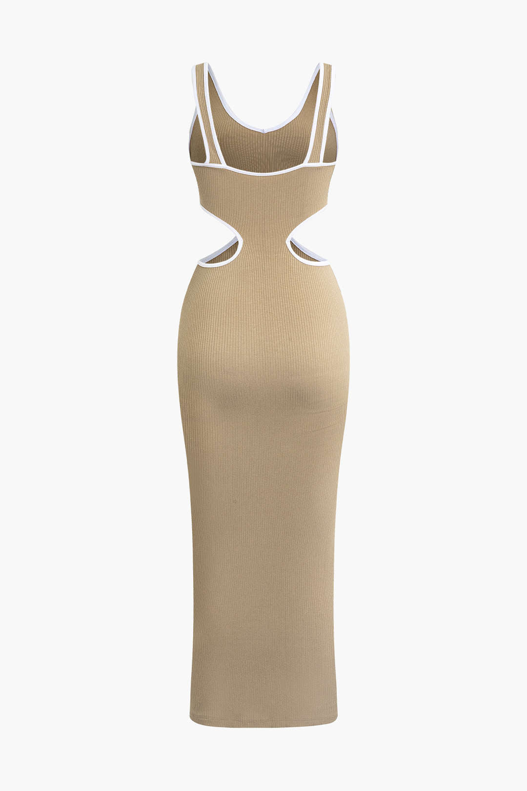 Contrast Binding V-neck Cut Out Sleeveless Knit Midi Dress