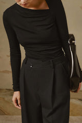 Asymmetric Neckline Long Sleeve Top