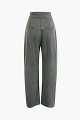 Pinstripe High Waist Pleated Wide Leg Pants