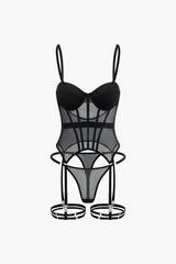 Mesh Detail Corset Lingerie And Thong Two-Pieces Set