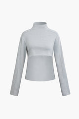 Frayed Hem Mock Neck Sweatshirt