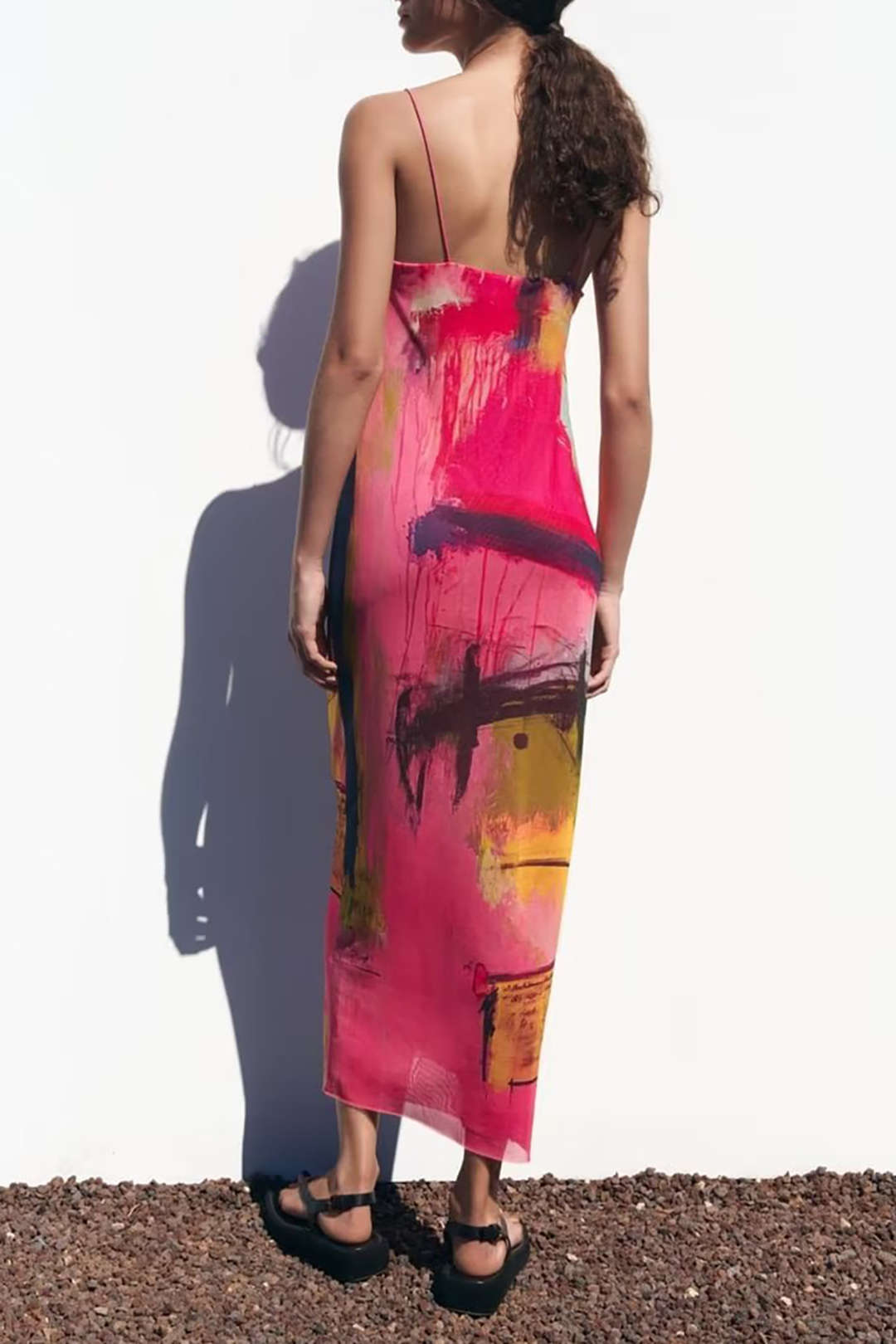 Abstract Print Mesh Maxi Dress