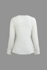 Brushed Twist Front V-neck Long Sleeve Knit Top