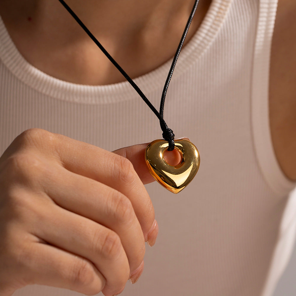 Gold Hallow Love Pendant Wax String Necklace