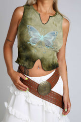 Butterfly Pattern V-neck Crop Tank Top