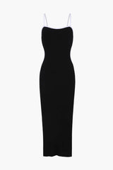 Ribbed Contrast Binding Backless Midi Dress